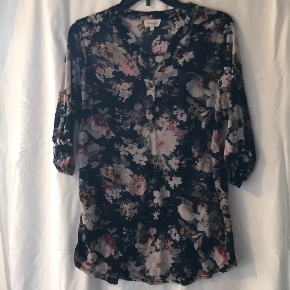 Blue pink flower shirt